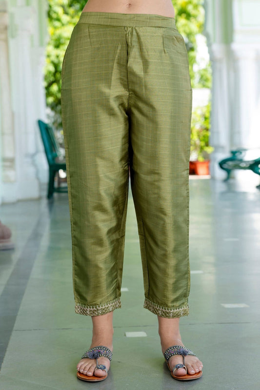 Great Olive Green Straight Suit Set for Women - Mangaldeep NX
