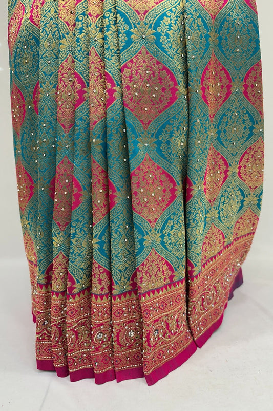 Green and Pink Banarasi Silk Saree - Mangaldeep NX