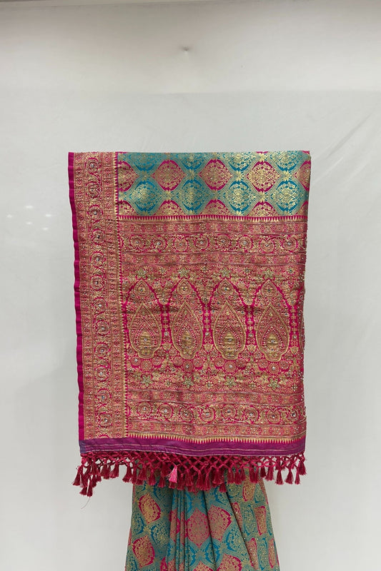 Green and Pink Banarasi Silk Saree - Mangaldeep NX
