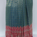 Green and Pink Banarasi Silk Saree with Zari Weaving - Mangaldeep NX