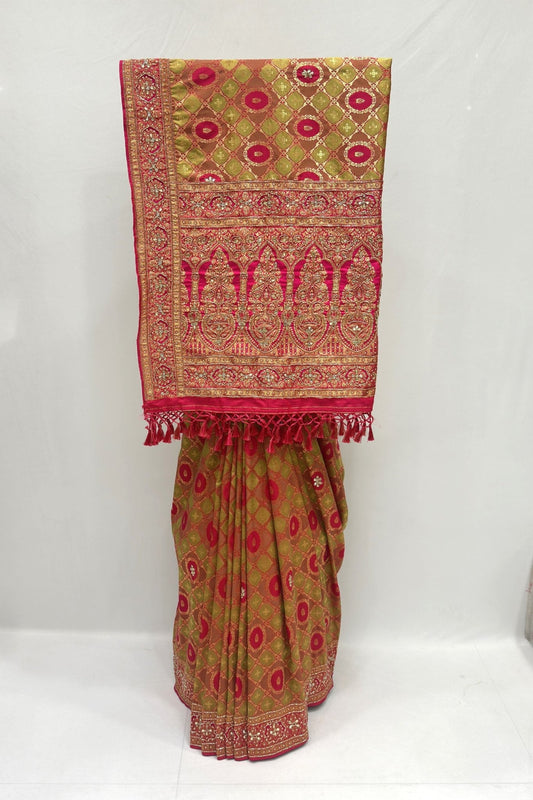 Green and Red Banarasi Silk Saree - Mangaldeep NX