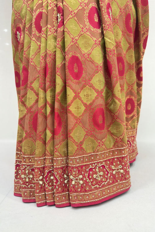 Green and Red Banarasi Silk Saree - Mangaldeep NX