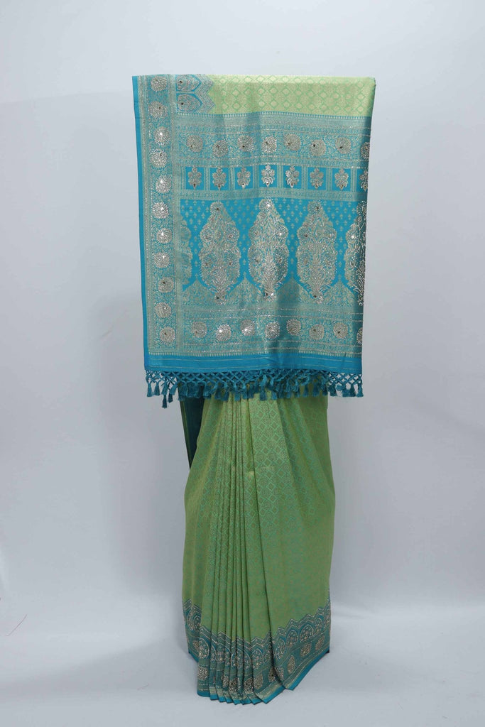 Green and Teal Banarasi Silk Saree with Zari Pallu - Mangaldeep NX