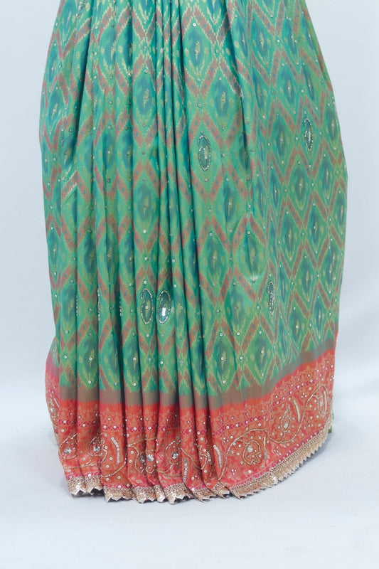 Green Bandhani Silk Saree Traditional Festive Wear - Mangaldeep NX