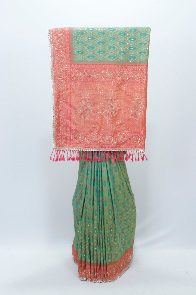 Green Bandhani Silk Saree Traditional Festive Wear - Mangaldeep NX