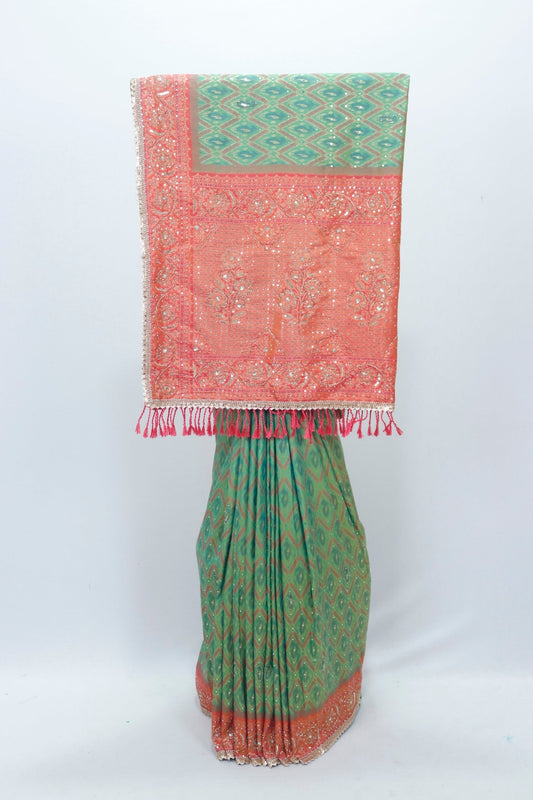 Green Bandhani Silk Saree Traditional Festive Wear - Mangaldeep NX
