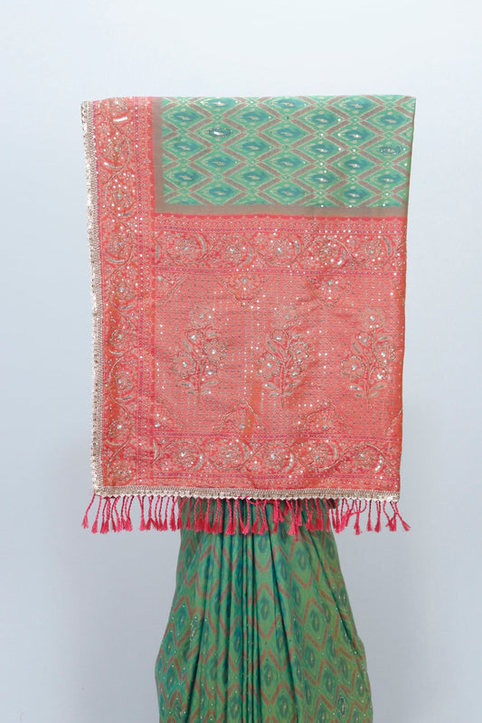 Green Bandhani Silk Saree Traditional Festive Wear - Mangaldeep NX