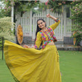 Green Embroidered Mirror Work Crop Top Lehenga Set with Gota Detailing - Mangaldeep NX