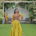 Green Embroidered Mirror Work Crop Top Lehenga Set with Gota Detailing - Mangaldeep NX