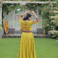 Green Embroidered Mirror Work Crop Top Lehenga Set with Gota Detailing - Mangaldeep NX