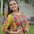 Green Embroidered Mirror Work Crop Top Lehenga Set with Gota Detailing - Mangaldeep NX