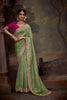 Green Embroidered Silk Saree with Sequin Border and Rani Pink Blouse - Mangaldeep NX