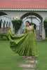 Green Flared Gota Embroidered Gown with Multicolor Mirror Yoke Design - Mangaldeep NX