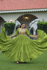 Green Flared Gota Embroidered Gown with Multicolor Mirror Yoke Design - Mangaldeep NX