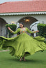 Green Flared Gota Embroidered Gown with Multicolor Mirror Yoke Design - Mangaldeep NX