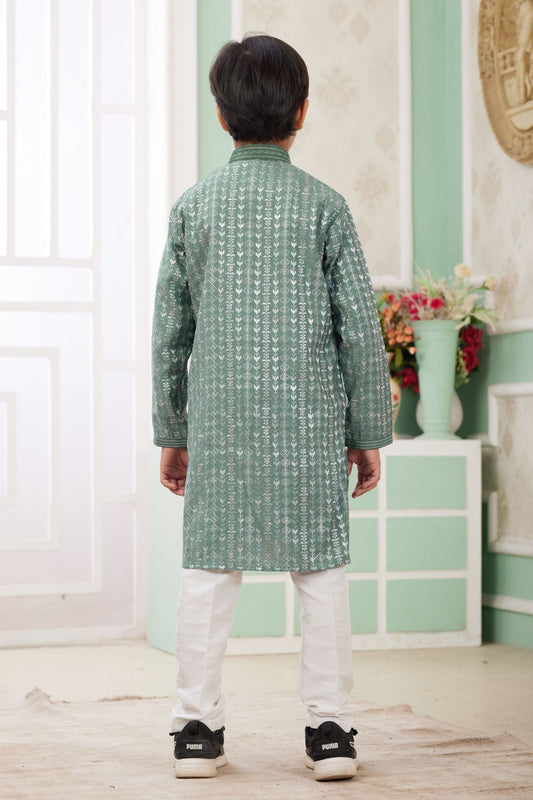 Green Foil Print Ethnic Wear Kurta for Boys - Mangaldeep NX