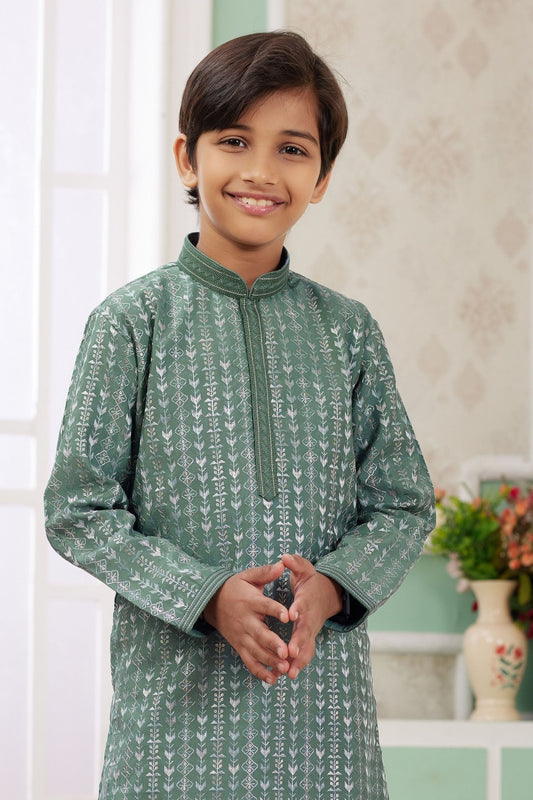 Green Foil Print Ethnic Wear Kurta for Boys - Mangaldeep NX