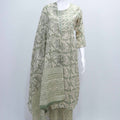 Green Printed Cotton Kurta Set with Chevron Pants and Dupatta for Women - Mangaldeep NX