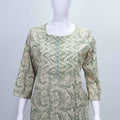 Green Printed Cotton Kurta Set with Chevron Pants and Dupatta for Women - Mangaldeep NX