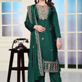 Green Sequins Embroidered Straight Cut Suit with Dupatta - Mangaldeep NX