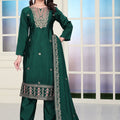 Green Sequins Embroidered Straight Cut Suit with Dupatta - Mangaldeep NX