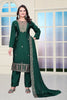 Green Sequins Embroidered Straight Cut Suit with Dupatta - Mangaldeep NX
