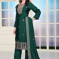 Green Sequins Embroidered Straight Cut Suit with Dupatta - Mangaldeep NX