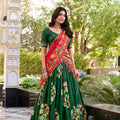 Green Tussar Silk Lehenga Choli with Digital Print and Embroidery for Ceremonies - Mangaldeep NX