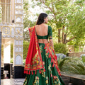 Green Tussar Silk Lehenga Choli with Digital Print and Embroidery for Ceremonies - Mangaldeep NX