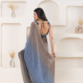 Grey and Blue Satin Silk Saree with Gold Woven Border and Designer Blouse - Mangaldeep NX
