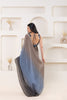 Grey and Blue Satin Silk Saree with Gold Woven Border and Designer Blouse - Mangaldeep NX