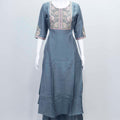 Grey Embroidered Cotton Straight Cut Suit with Matching Dupatta - Mangaldeep NX