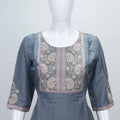 Grey Embroidered Cotton Straight Cut Suit with Matching Dupatta - Mangaldeep NX