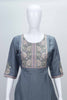 Grey Embroidered Cotton Straight Cut Suit with Matching Dupatta - Mangaldeep NX