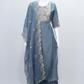 Grey Embroidered Cotton Straight Cut Suit with Matching Dupatta - Mangaldeep NX