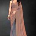 Grey Sequin Embellished Party Wear Fandy Silk Saree with Golden Scallop Border - Mangaldeep NX