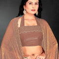 Grey Sequin Embellished Party Wear Fandy Silk Saree with Golden Scallop Border - Mangaldeep NX