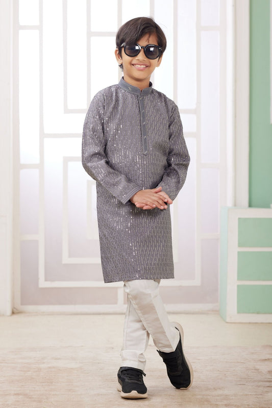Grey Sequin Festive Ethnic Wear Kurta for Boys - Mangaldeep NX