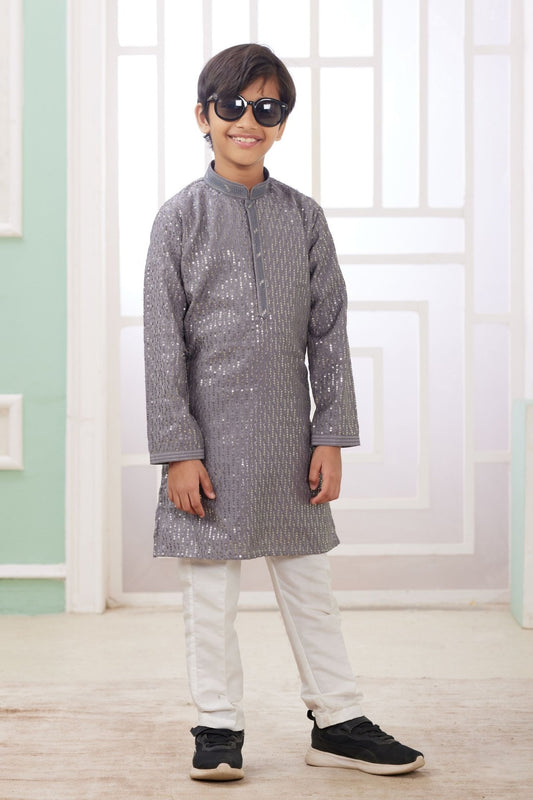 Grey Sequin Festive Ethnic Wear Kurta for Boys - Mangaldeep NX