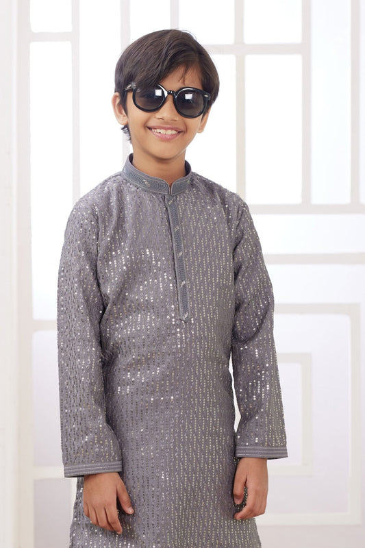 Grey Sequin Festive Ethnic Wear Kurta for Boys - Mangaldeep NX