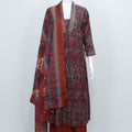 Handcrafted Maroon Ajrakh Print Cotton Suit Set with Dupatta - Mangaldeep NX