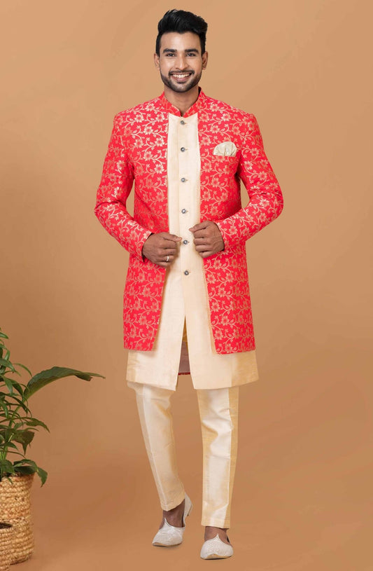 Handsome Jacquard Silk Designer Indo Western Suit - Mangaldeep NX