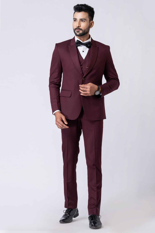 Handsome Party Wear Tuxedo Suit in Wine for Men - Mangaldeep NX