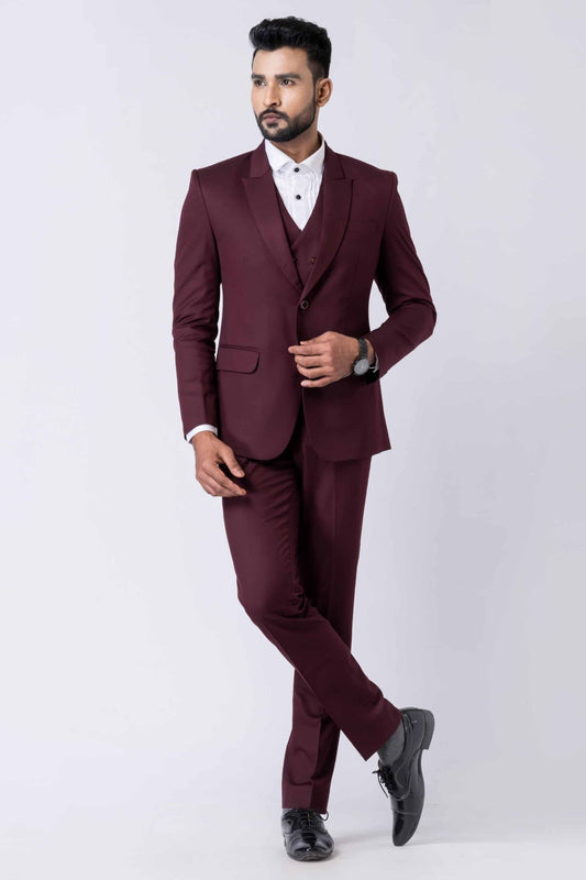 Handsome Party Wear Tuxedo Suit in Wine for Men - Mangaldeep NX