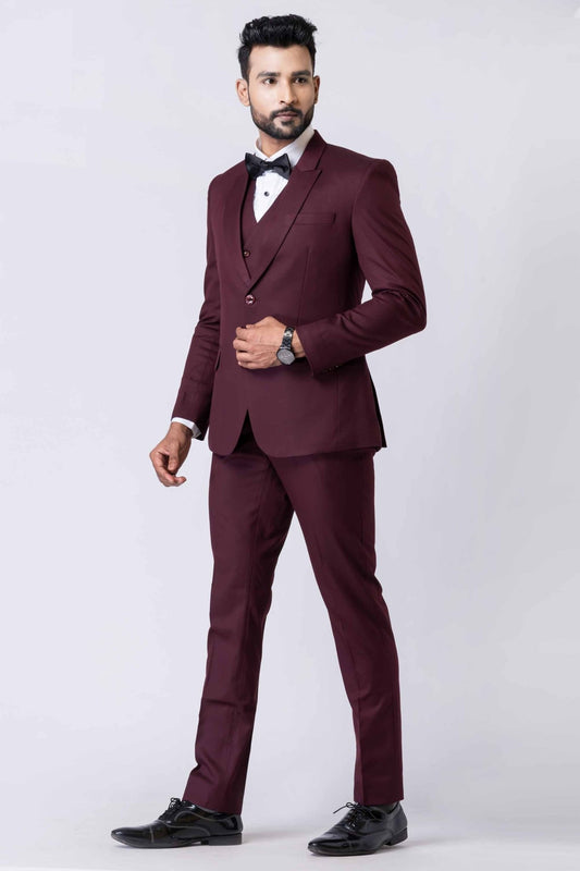 Handsome Party Wear Tuxedo Suit in Wine for Men - Mangaldeep NX