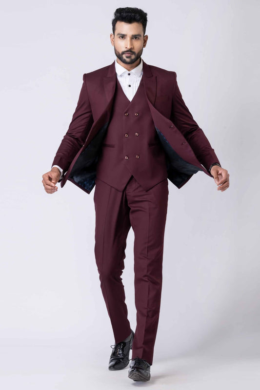 Handsome Party Wear Tuxedo Suit in Wine for Men - Mangaldeep NX
