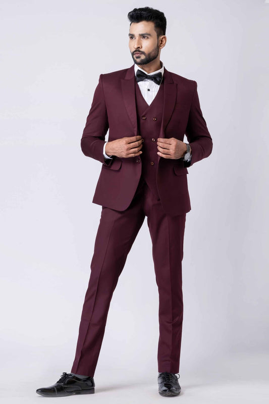Handsome Party Wear Tuxedo Suit in Wine for Men - Mangaldeep NX