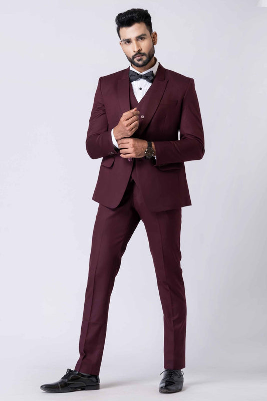 Handsome Party Wear Tuxedo Suit in Wine for Men - Mangaldeep NX
