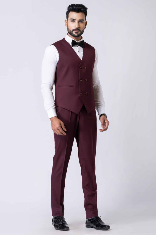 Handsome Party Wear Tuxedo Suit in Wine for Men - Mangaldeep NX