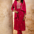 Hot Pink Embroidered Silk Blend Pant Style Salwar Suit - Mangaldeep NX